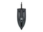Top-down view of a dark grey steam iron with a black cord.