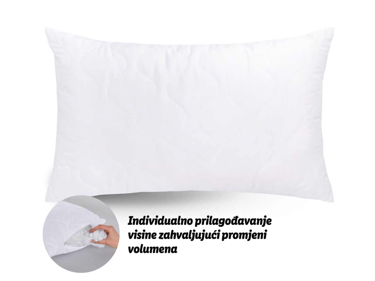 Bijela jastučnica s podesivom visinom zahvaljujući promjeni volumena.