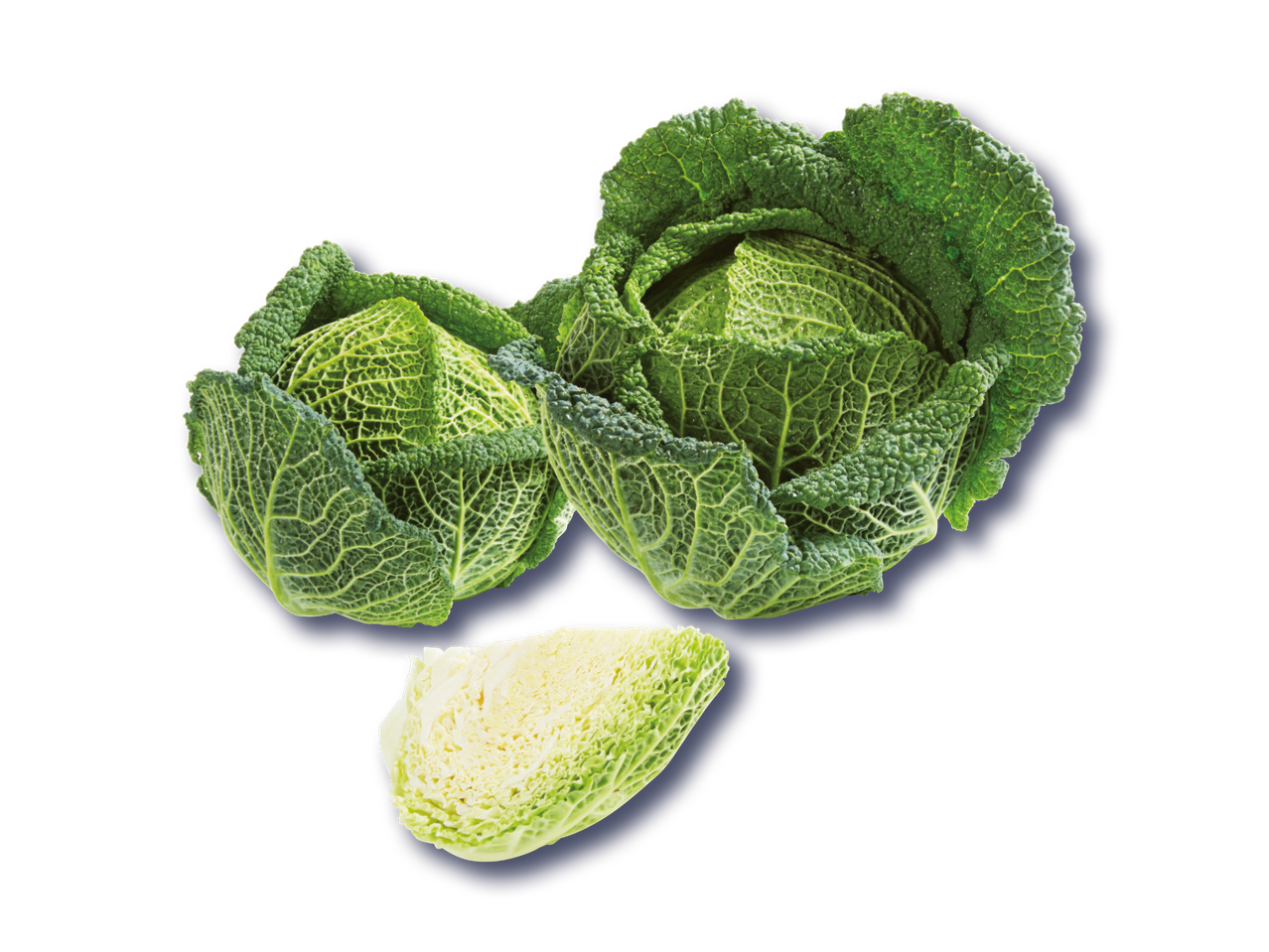 Dva zelena kelja i jedan prerezani kelj na crnoj pozadini.