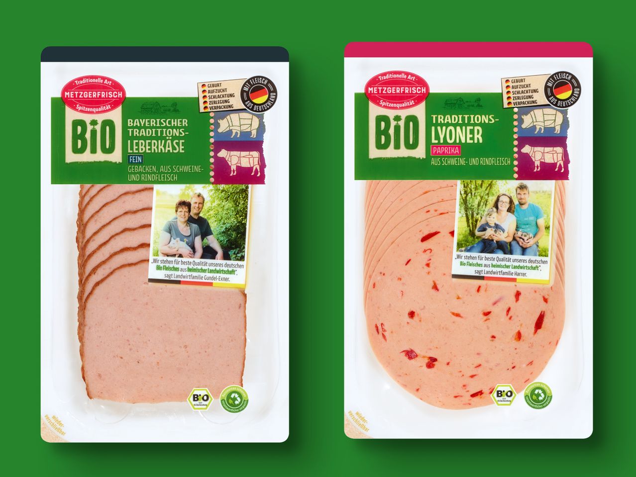 Bio Leberkäse und Lyoner in Scheiben: Deutsches Bio-Fleisch.