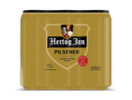 Gouden bierblik met een koning die een bierpul vasthoudt, met de tekst 'Pilsener' en 'Zacht Bitter & Fris'.
