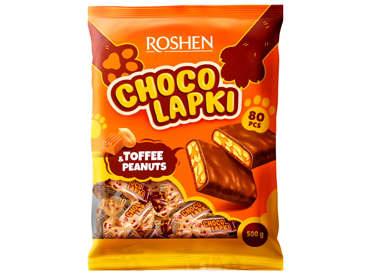 Пакет с бонбони с фъстъци и тофи, 80 броя, 500 г