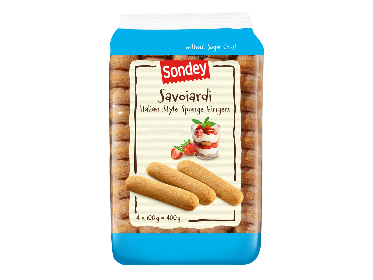 Biscuiți Savoiardi Sondey, stil italian, fără crustă de zahăr.