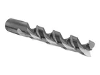 Close-up of a metal milling cutter with a spiral flute design