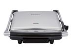 SilverCrest contact grill with a brushed stainless steel finish and 'power ready' indicator.