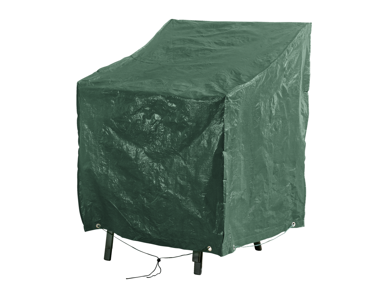 Husă de protecție verde pentru mobilier de exterior pe fundal negru.