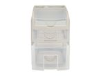 Three-drawer plastic storage unit with a top compartment and rope handles
