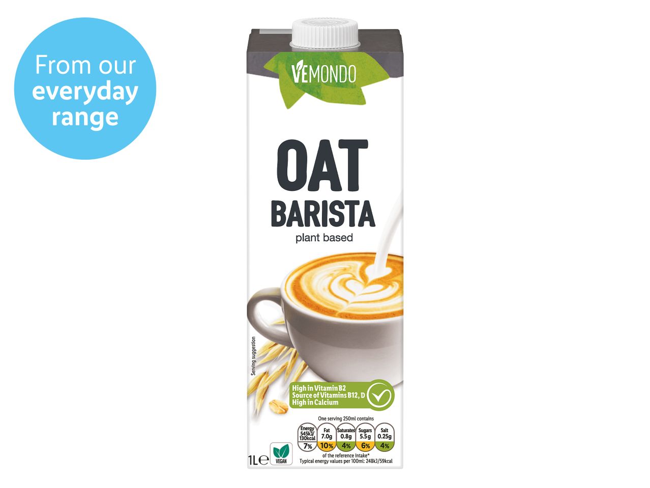 VEMONDO plant-based oat barista drink.