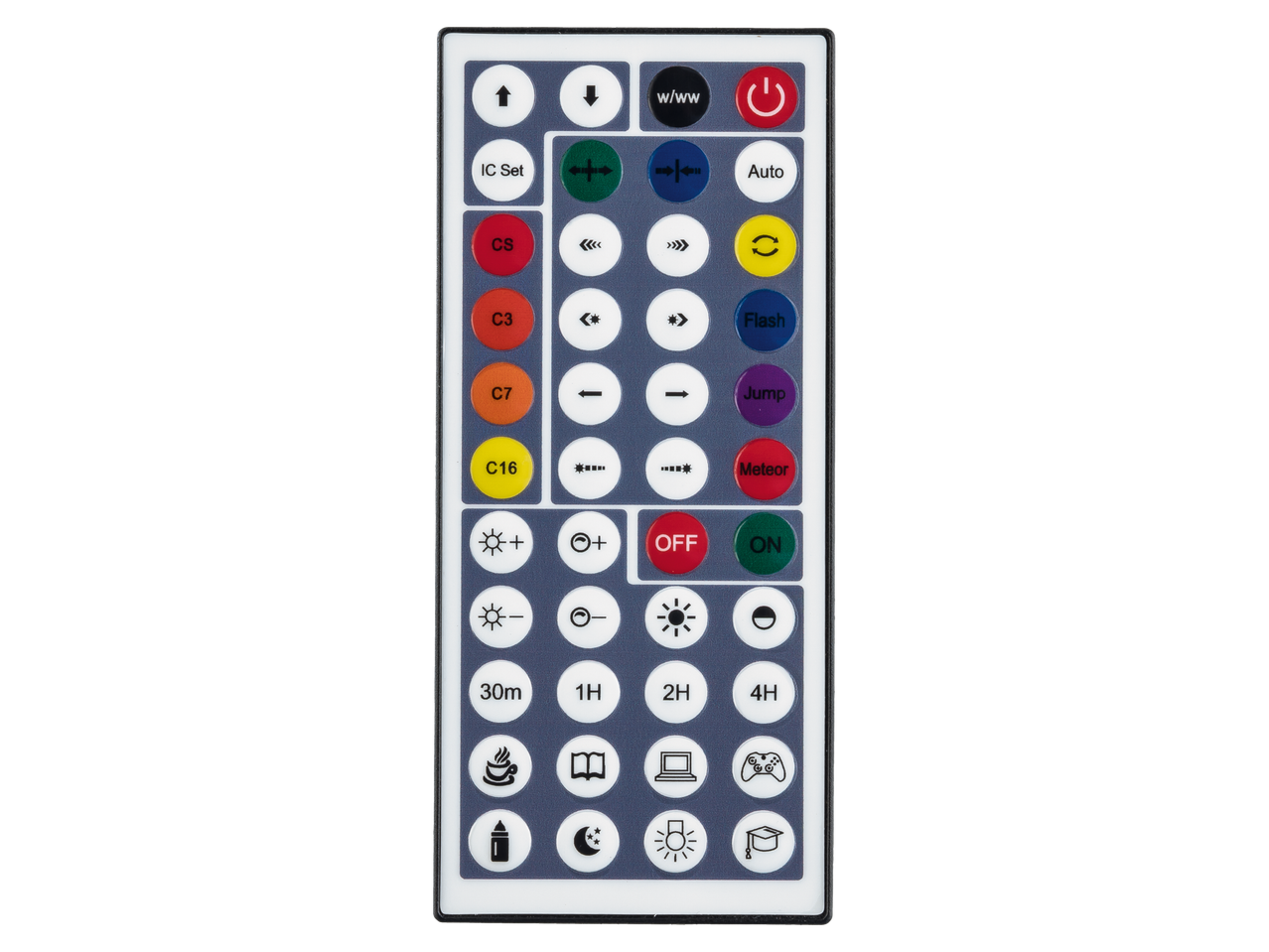 Livarno 10m LED Light Strip remote control with various buttons for color, mode, and timer settings.