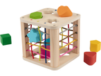 Lupilu wooden shape sorter with colorful elastic bands and blocks