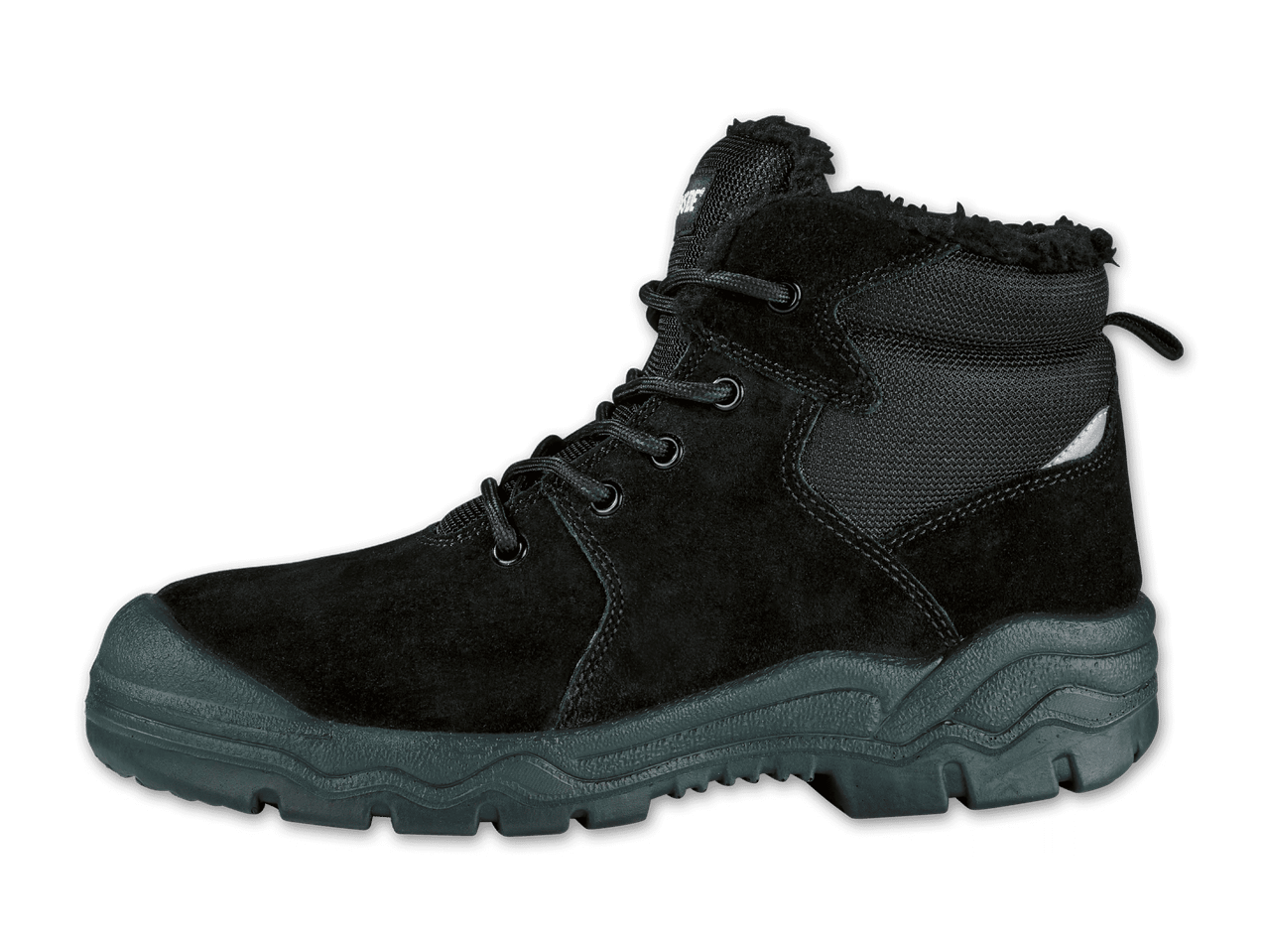 Schwarzer Arbeitsstiefel mit Schnürsenkeln und robuster Sohle