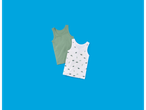 Two kids' tank tops: one plain green and one white with dinosaur patterns.