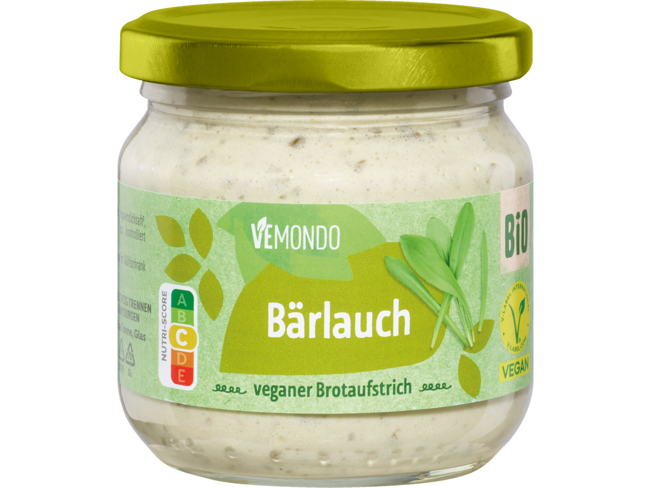 Vemondo veganer Bärlauch-Brotaufstrich im Glas.