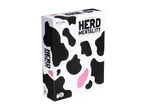 A white box game with black cow print and pink accents, titled 'Herd Mentality' with 'Whatever you do, don't stand out' slogan.