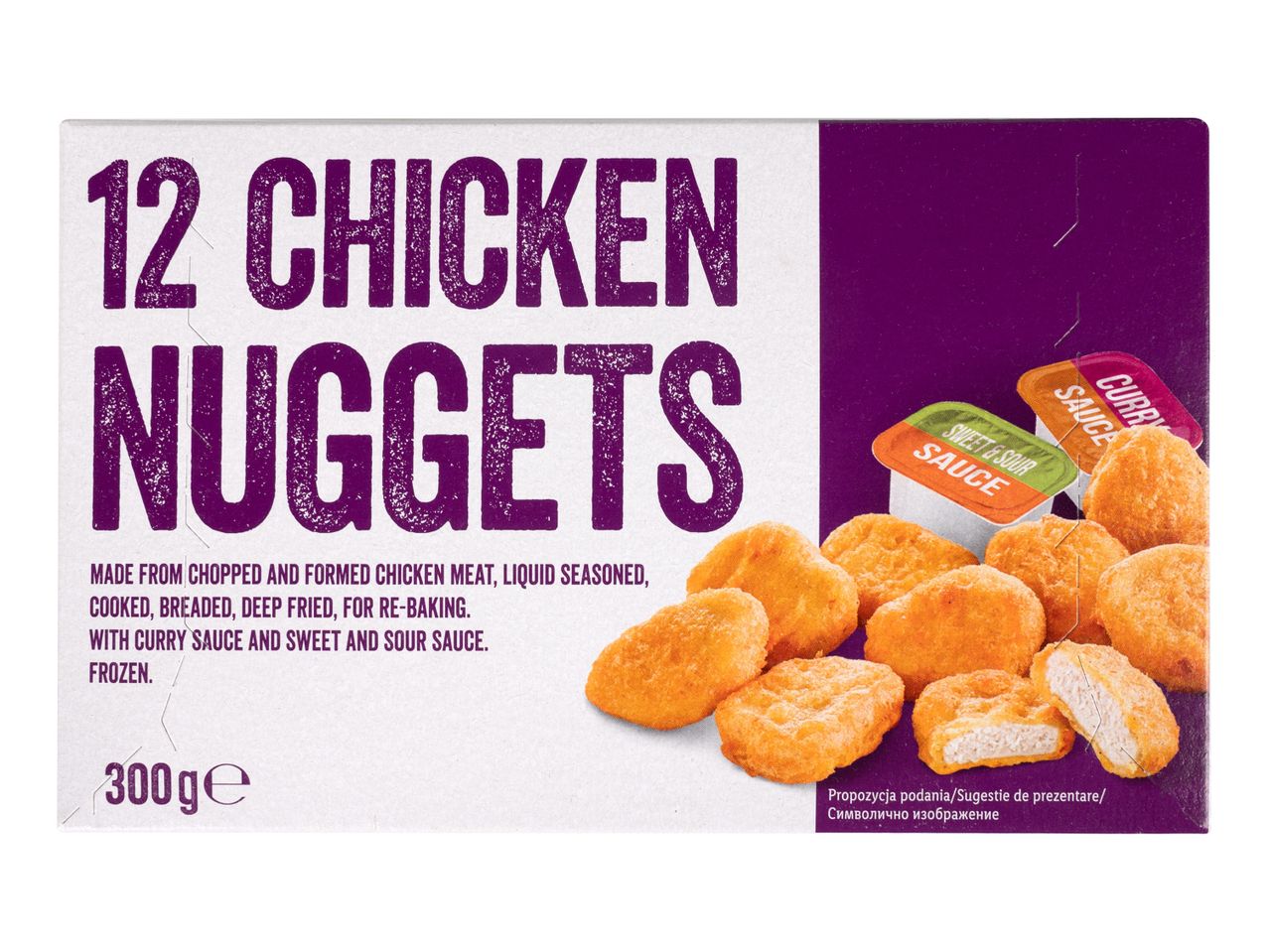 Cutie cu 12 bucăți de nuggets de pui congelate.