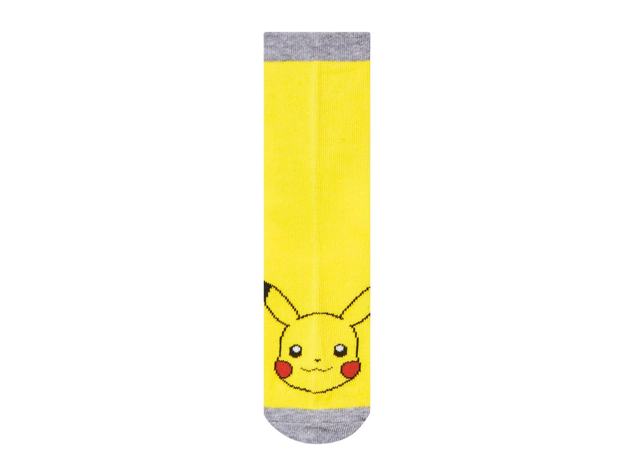 Yellow Pikachu socks with grey cuffs.