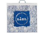 Sac de congélation de marque Lidl rempli de glace, avec le logo au centre.