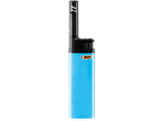 Briquet à gaz bleu avec long bec et logo d'abeille.