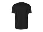 Back view of a plain black short-sleeved t-shirt with a crew neck.