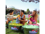 Three kids filling Zuru Bunch O Balloons water balloons in buckets on a sunny day.