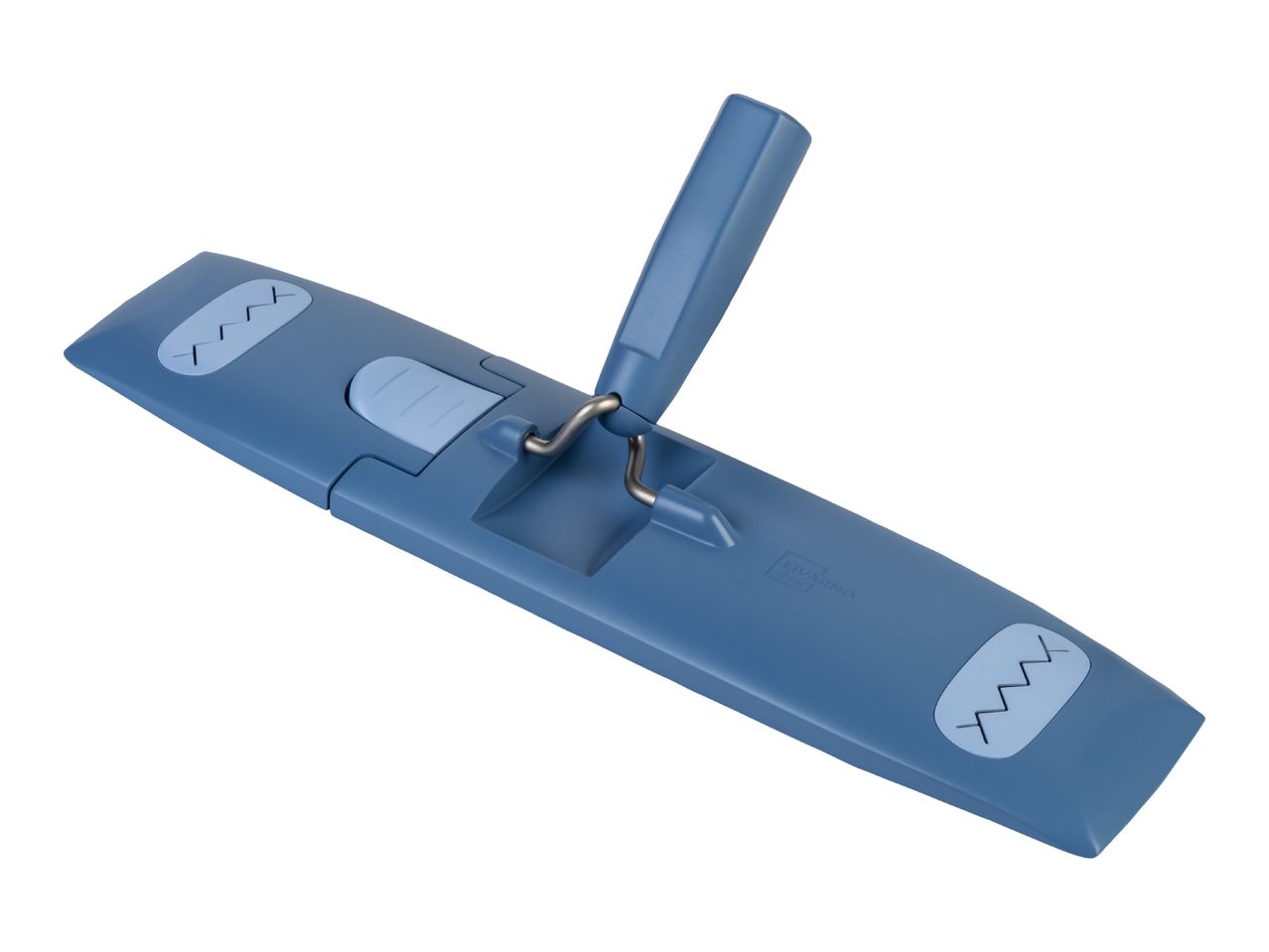 Blue flat mop head with a light blue handle attachment, angled on a white background.