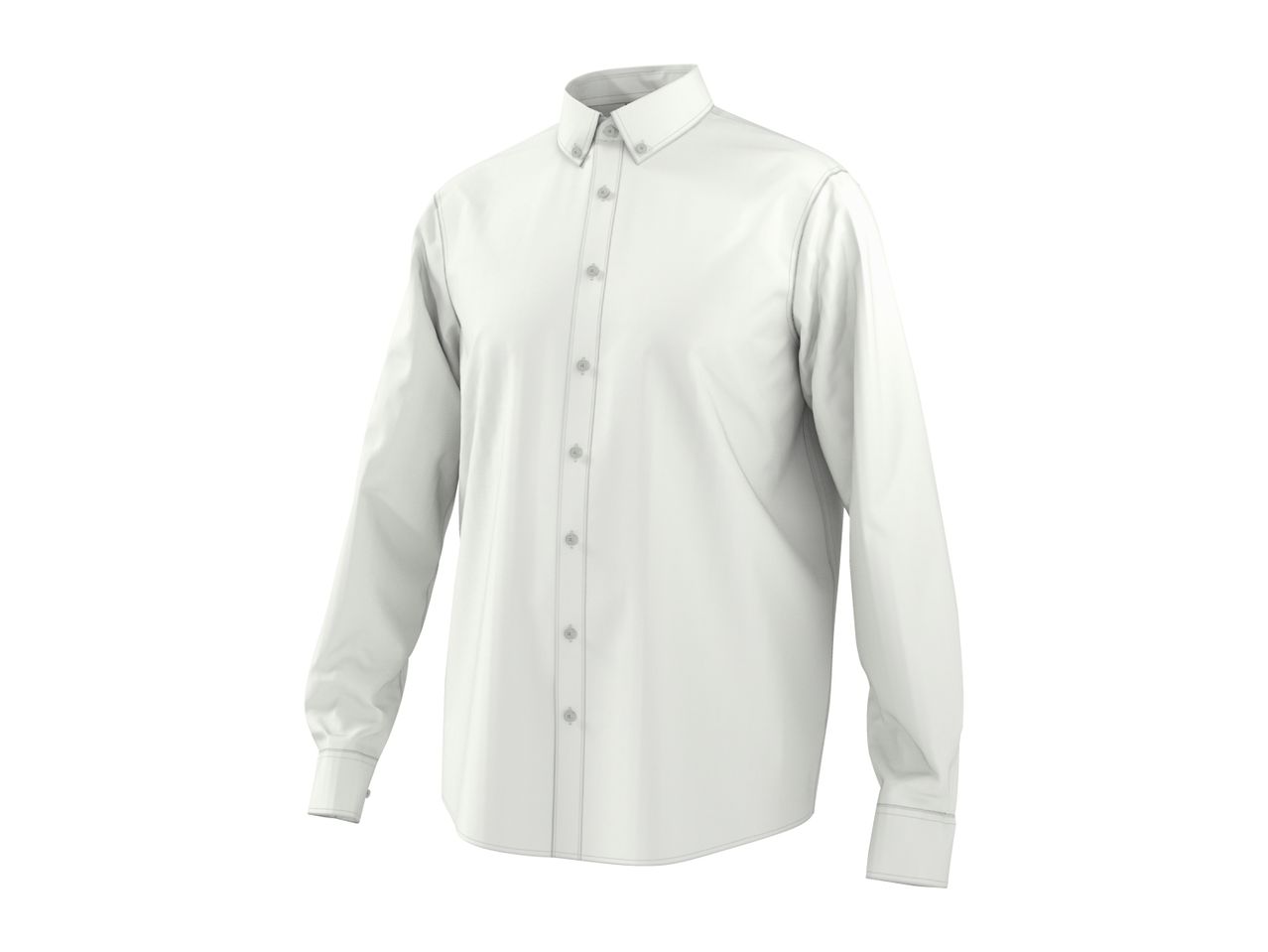 White long-sleeved button-down shirt with a collar and cuffs