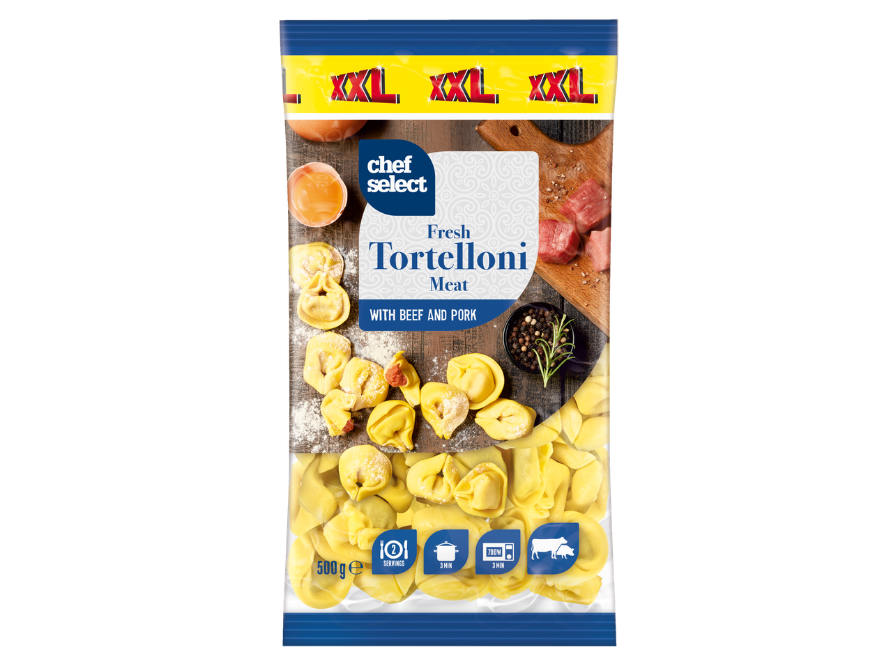 Pachet Chef Select cu tortellini XXL proaspeți, cu carne de vită și porc.