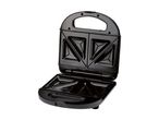 A black, open sandwich maker or panini press.