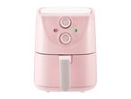 Pink air fryer with two control knobs and indicator lights
