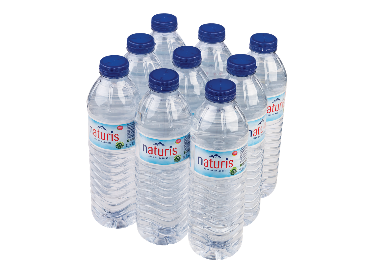 Pacote com oito garrafas de água Naturis (0,5l).