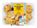 Chef Select 10 Cheddar Cheese Stars, mature cheddar and soft cheese coated in breadcrumbs.