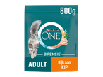 Verpakking kattenvoer voor volwassen katten, rijk aan kip, 800g.