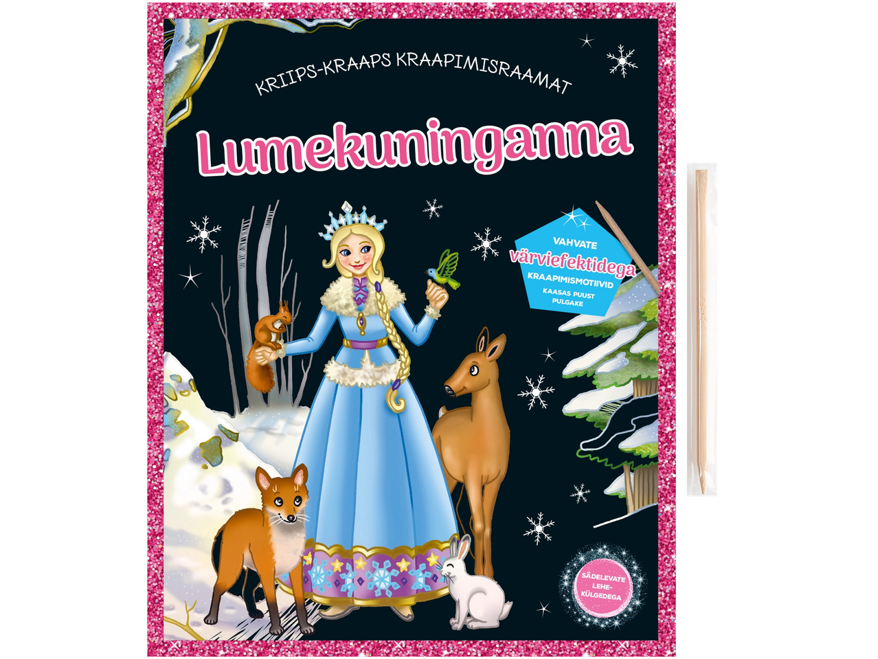 Krasboek 'Lumekuninganna' koos värviefektide ja kraapimismotiividega, kaasas puidust pulgake.