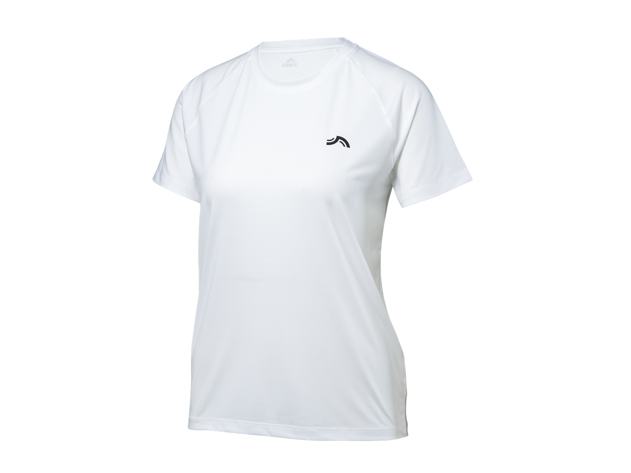 Balts Crivit sieviešu sporta T-krekls ar īsām piedurknēm un logotipu