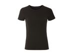 Sort ribbet T-shirt med korte ærmer og rund halsudskæring.