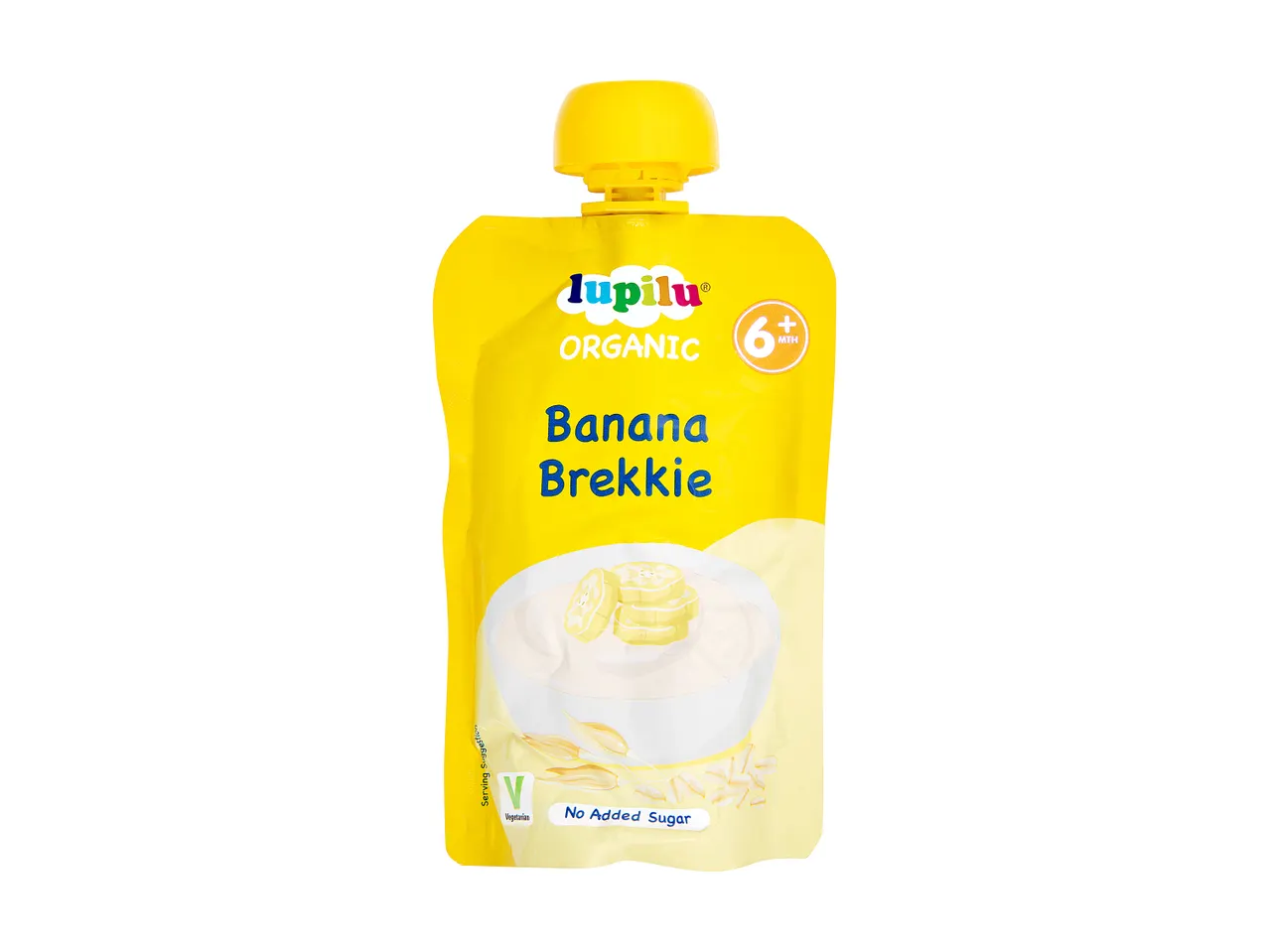 Lupilu organic banana brekkie pouch, no added sugar, 6+ months.
