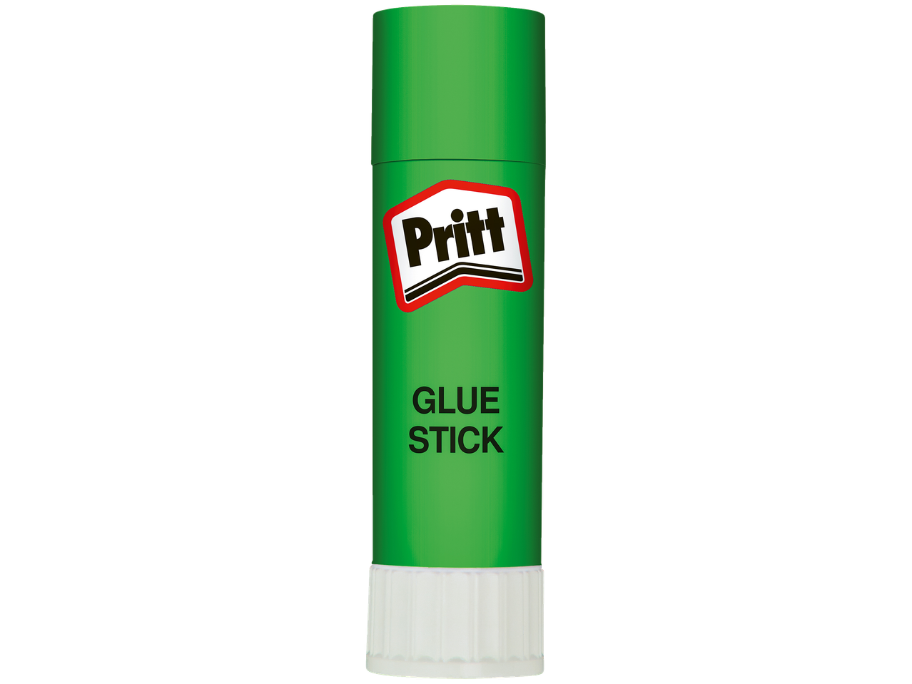 Pritt Glue Stick, green with white base, featuring the Pritt logo and 'GLUE STICK' text.