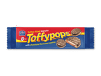 Pakke med 8 toffee-fyldte kiks med chokoladesmag, med to kiks vist.