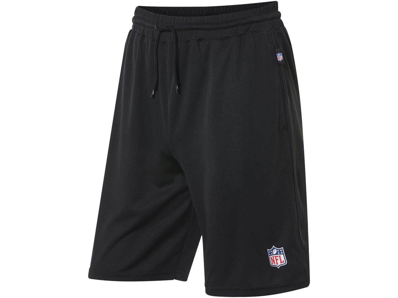 Black NFL shorts with small logo.