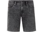 Gray denim shorts.