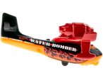 Hot Wheels Water Bomber toy plane, black with orange flames and red top.
