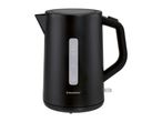 A black, cordless electric kettle.