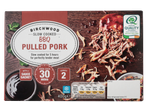 Birchwood Smoky Pulled Pork with BBQ sauce, oven cook 30 mins, serves 2, 400g.