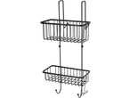 Prateleira de duche LIVARNO preta de dois cestos com ganchos.
