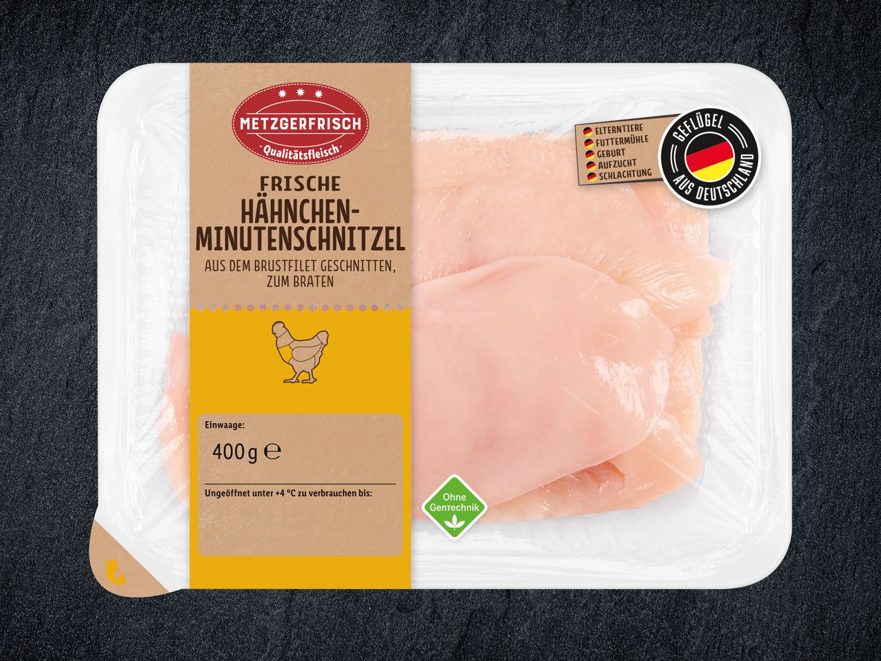 Metzgerfrisch Hähnchenschnitzel aus der Brust, schnell zubereitet.