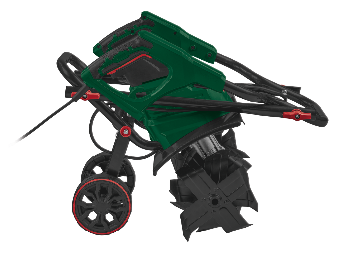 Parkside® dārza kultivators, salocīts, ar riteņiem un zariem, zaļš un melns