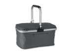 Eine graue Kühltasche mit Tragegriff.