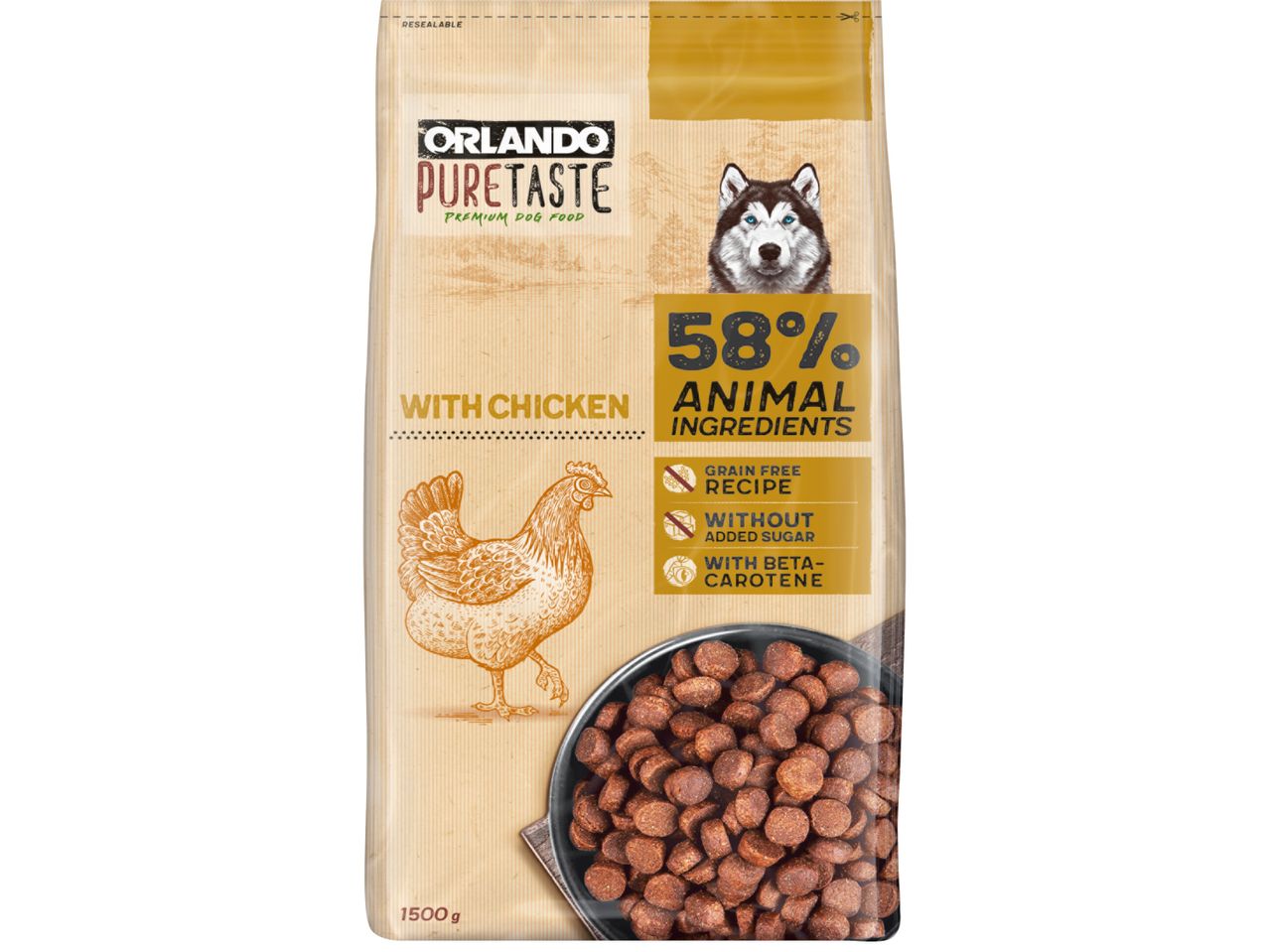 Кучешка храна Premium Petrite с 58% животински протеини.
