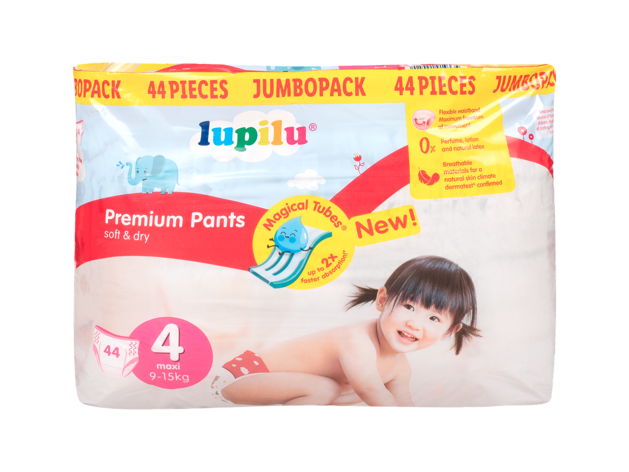 Pachet de 44 de scutece Lupilu Premium Pants, mărimea 4 (9-15 kg).