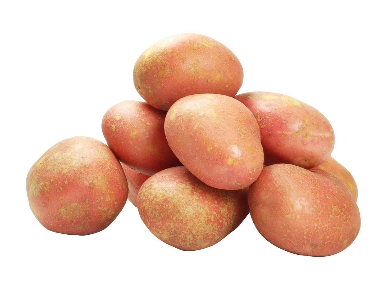 A pile of red potatoes with light brown skin patches.